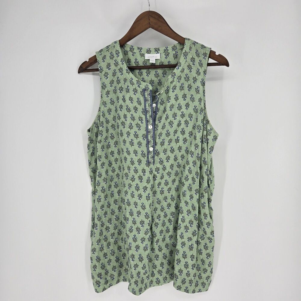 J Jill Love Linen Sleeveless Top Medium Ditsy Floral Boho Coastal Grandma
